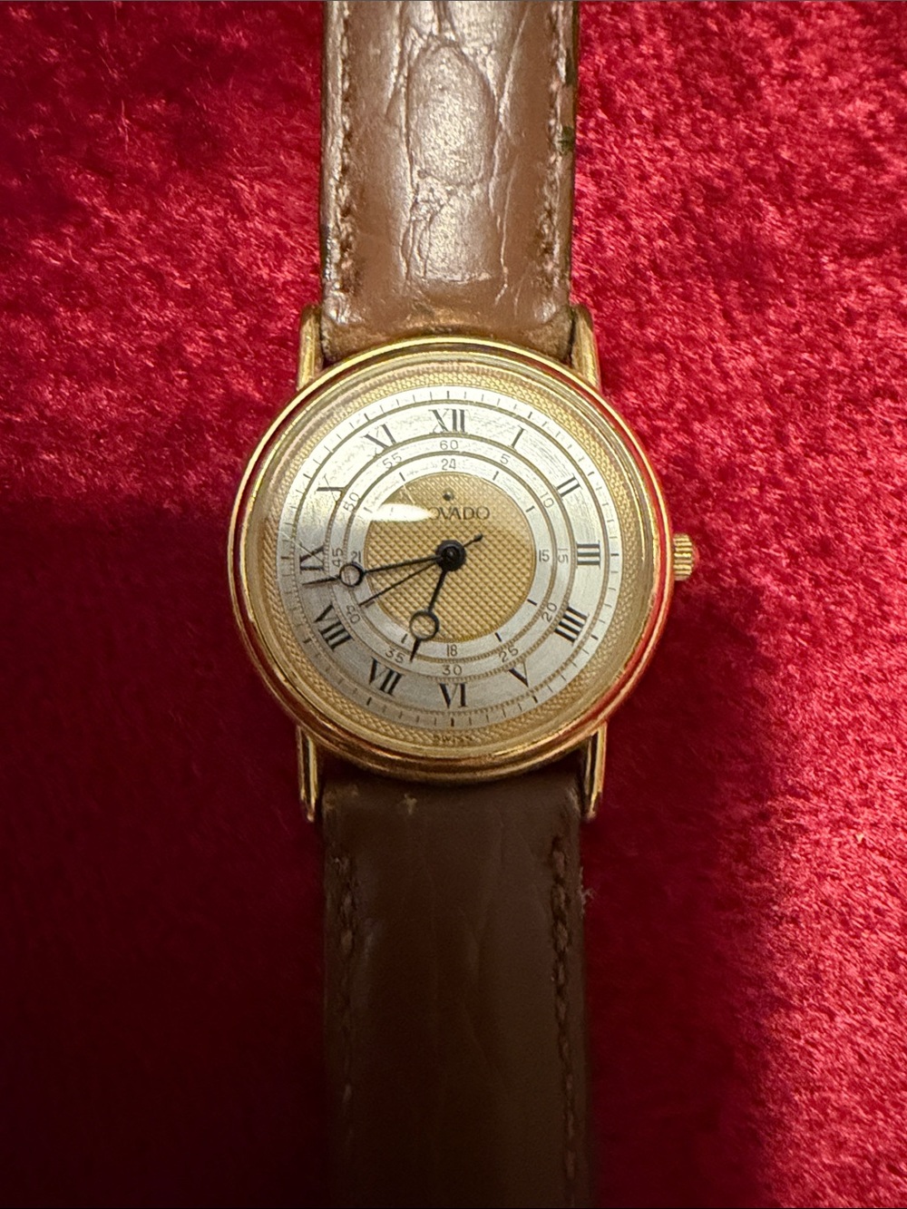 Movado Gold-Tone Case Watch with Brown Leather Strap great condition